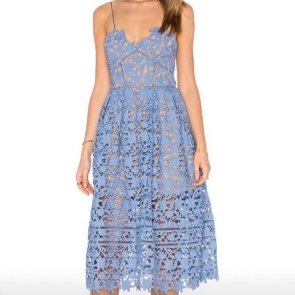 Self-Portrait Azalea Blue Lace Midi Dress NWT Wedding Engagement Party Size 4